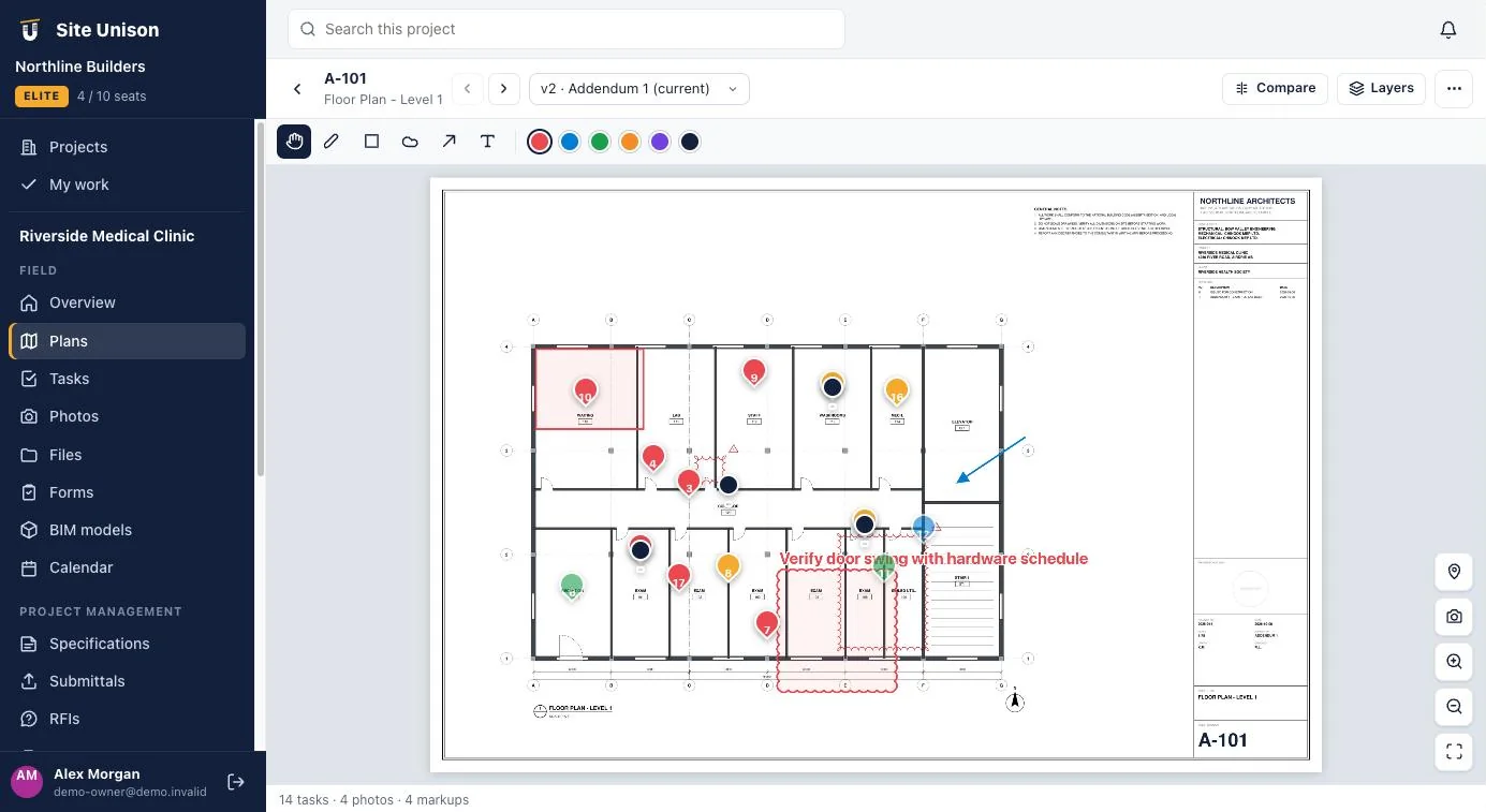 Site Unison plans screen